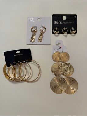 Gold Jewelry Bundle! Three pairs of earrings and three rings.